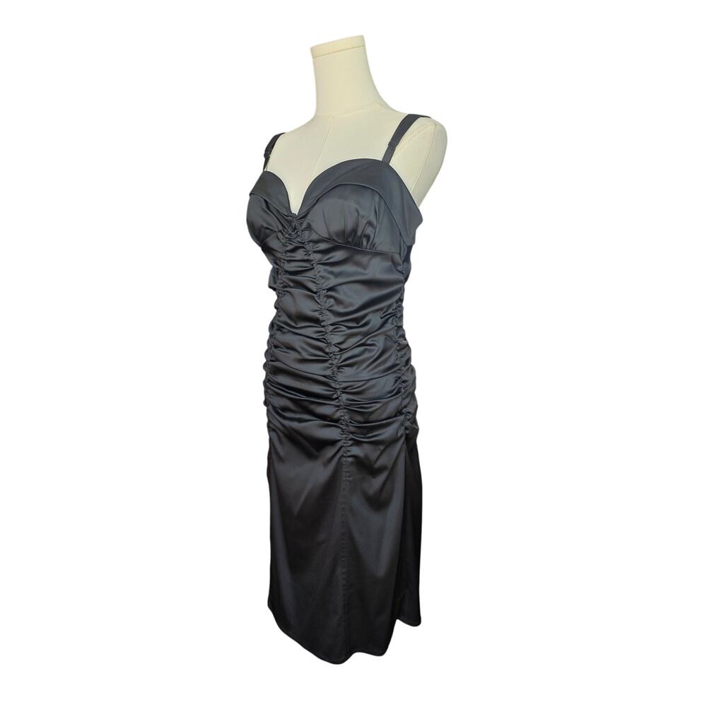 ARDEN B. Black Satin Ruching Dress